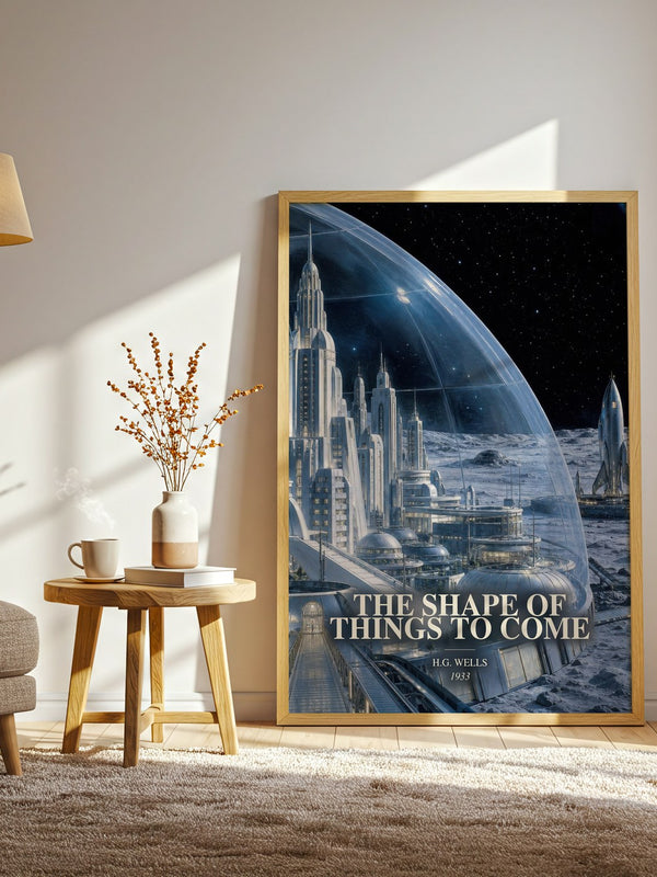 The Shape Of Things To Come watercolour print in frame leaning in hallway – sci fi wall art