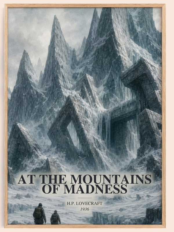 At The Mountains Of Madness watercolour book poster by H.P. Lovecraft – framed literary art print