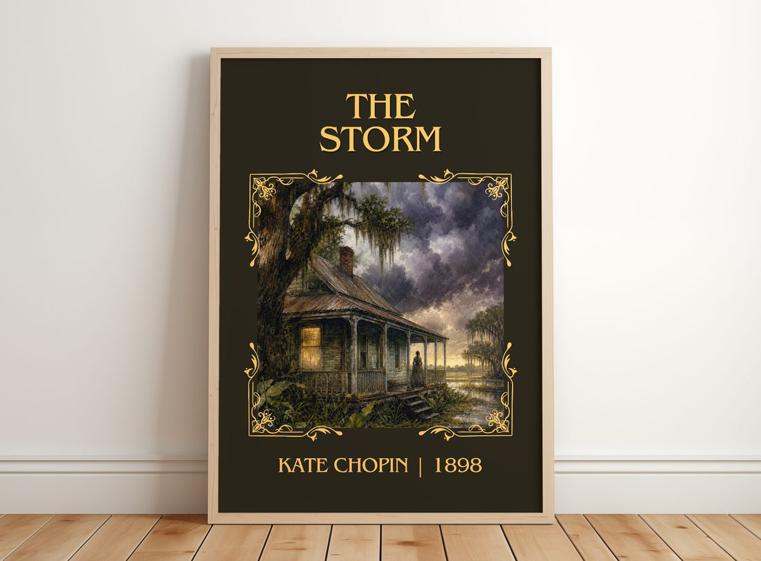 The Storm Classic Book Art Print by Kate Chopin – framed print leaning on a wooden floor