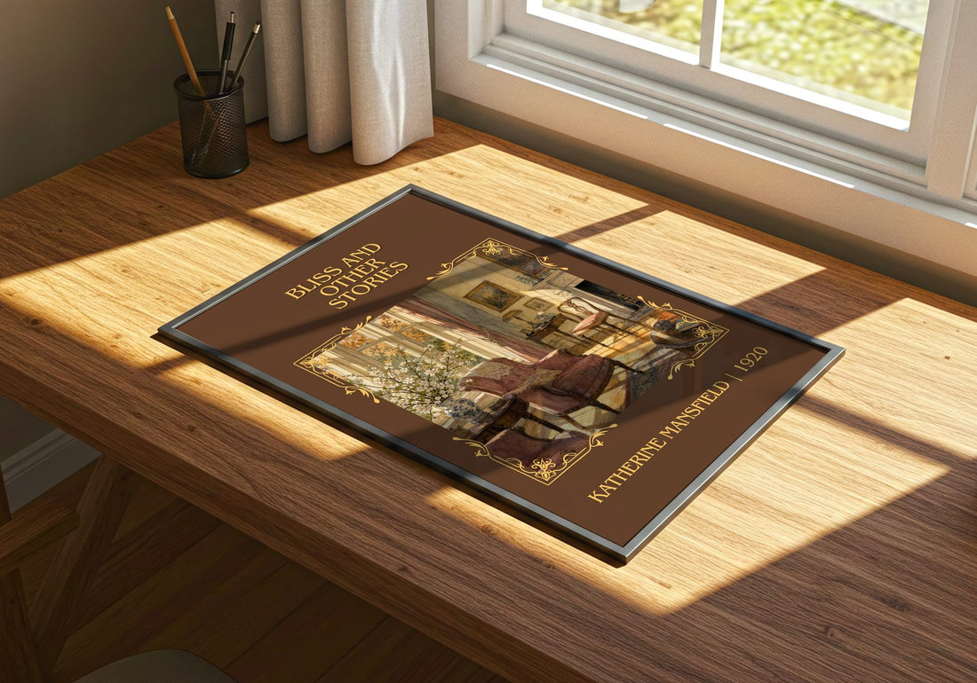Bliss And Other Stories Classic Book Art Print by Katherine Mansfield – print on a sunlit desk