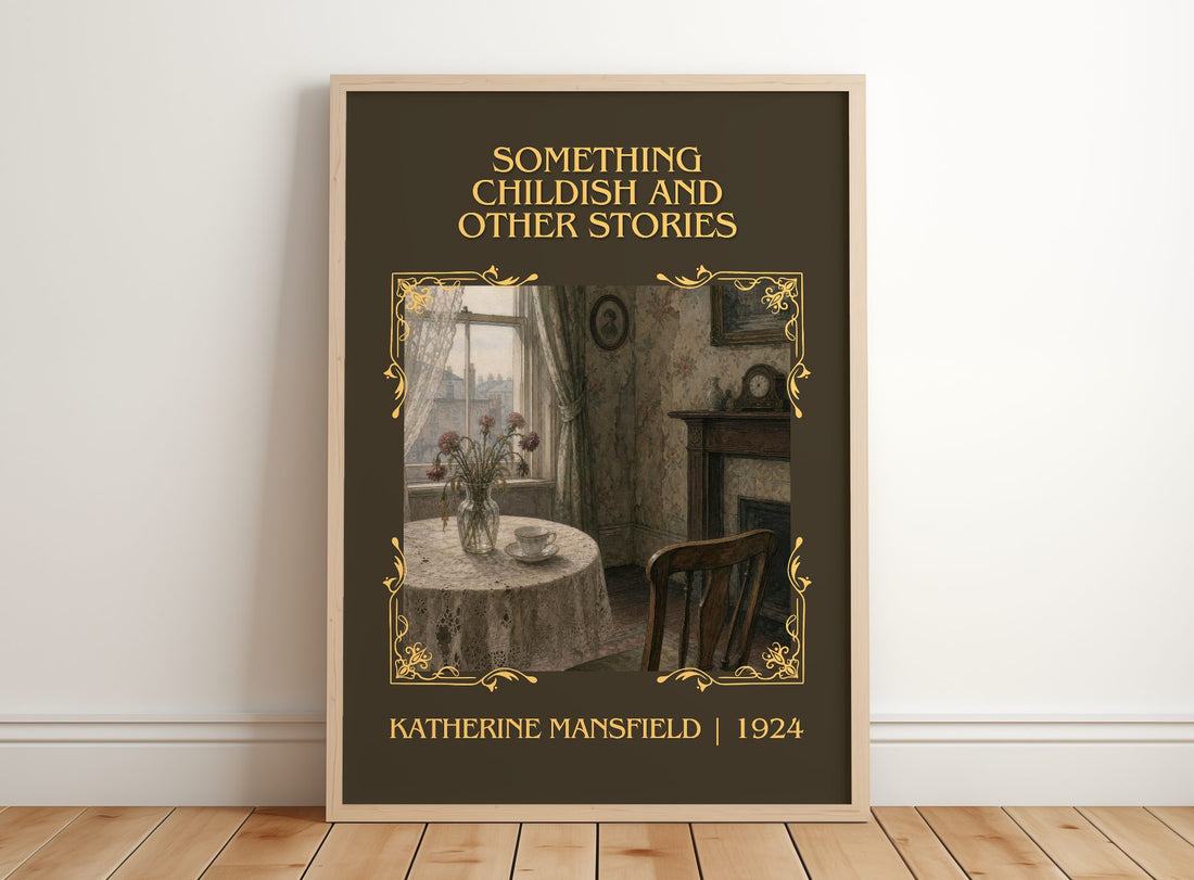 Something Childish And Other Stories Classic Book Art Print by Katherine Mansfield – framed print leaning on a wooden floor