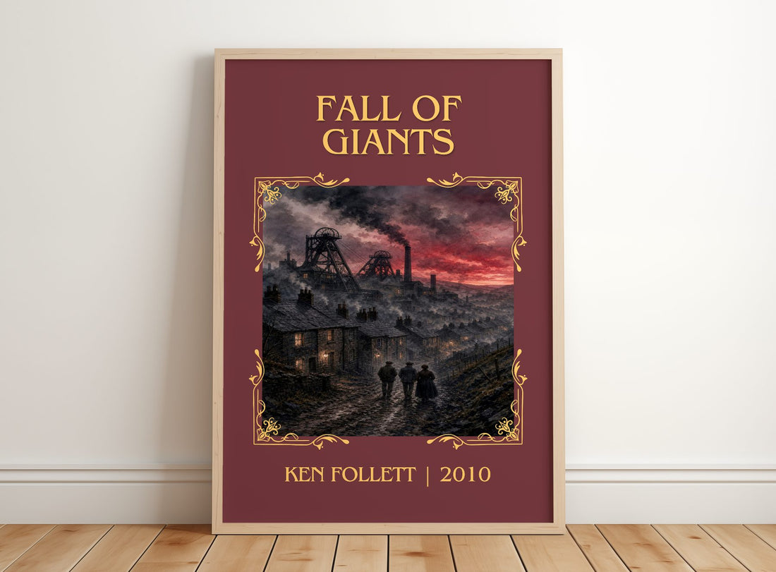 Fall Of Giants Classic Book Art Print by Ken Follett – framed print leaning on a wooden floor