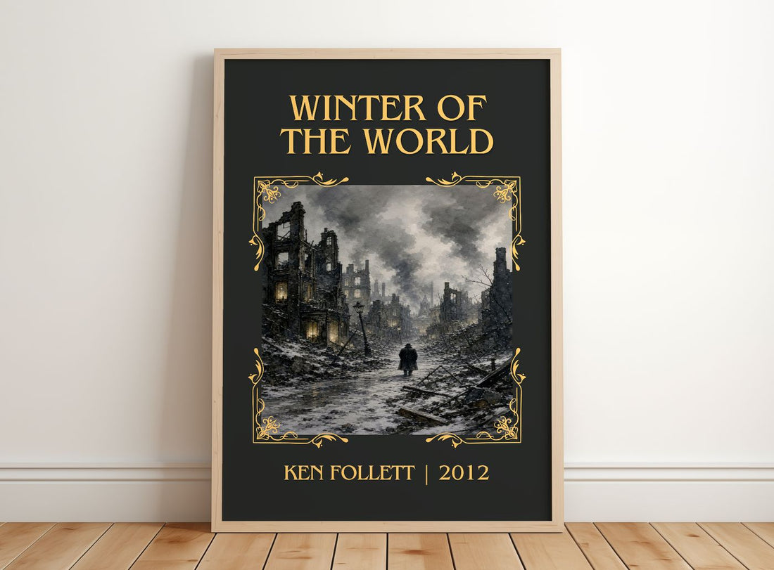 Winter Of The World Classic Book Art Print by Ken Follett – framed print leaning on a wooden floor