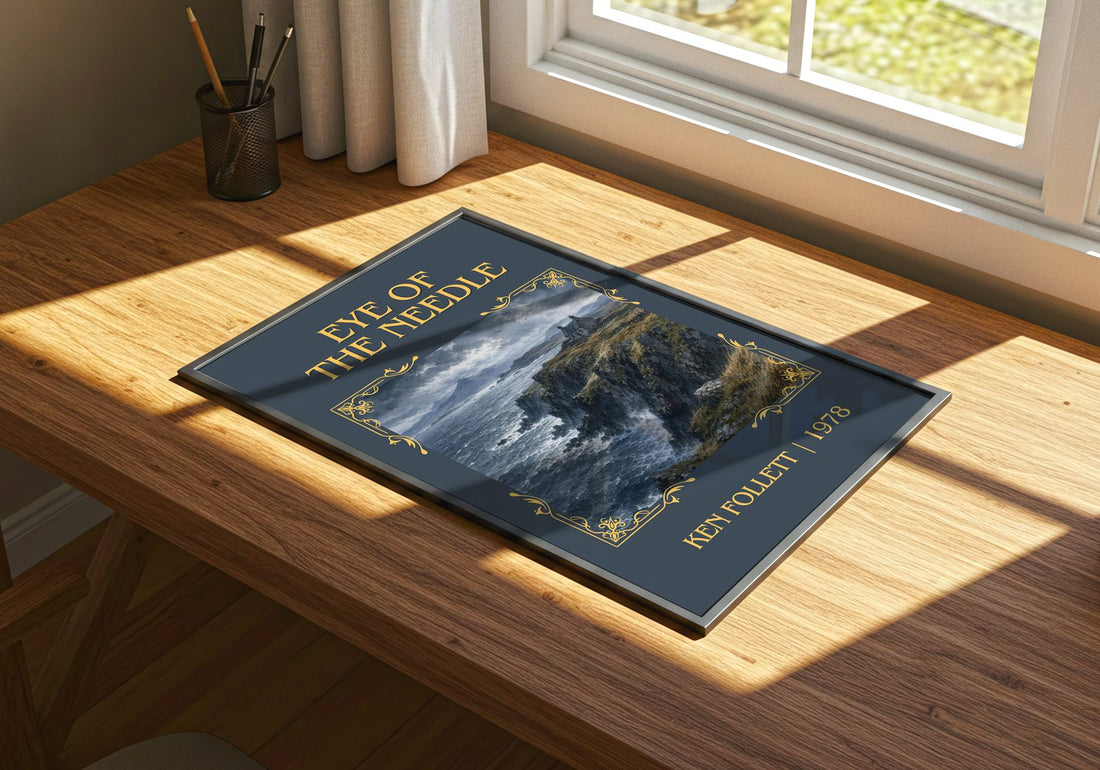 Eye Of The Needle Classic Book Art Print by Ken Follett – print on a sunlit desk