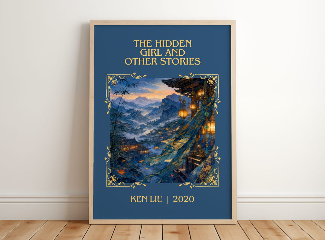 The Hidden Girl And Other Stories Classic Book Art Print by Ken Liu – framed print leaning on a wooden floor