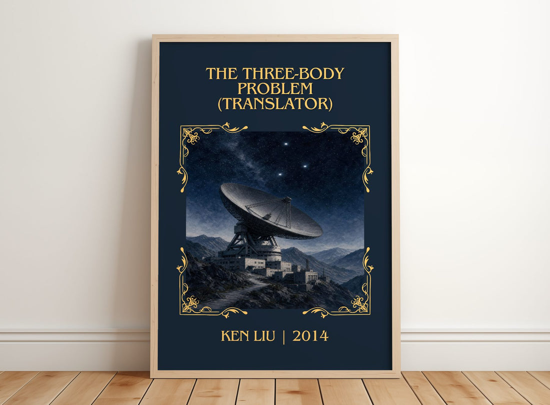 The Three-Body Problem (Translator) Classic Book Art Print by Ken Liu – framed print leaning on a wooden floor