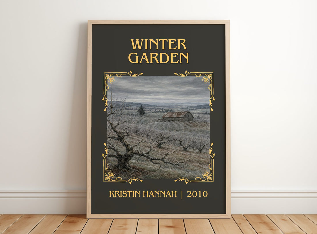 Winter Garden Classic Book Art Print by Kristin Hannah – framed print leaning on a wooden floor