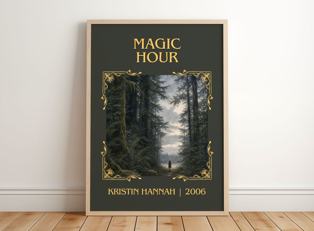 Magic Hour Classic Book Art Print by Kristin Hannah – framed print leaning on a wooden floor