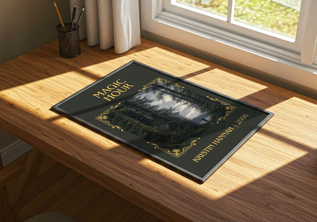 Magic Hour Classic Book Art Print by Kristin Hannah – print on a sunlit desk