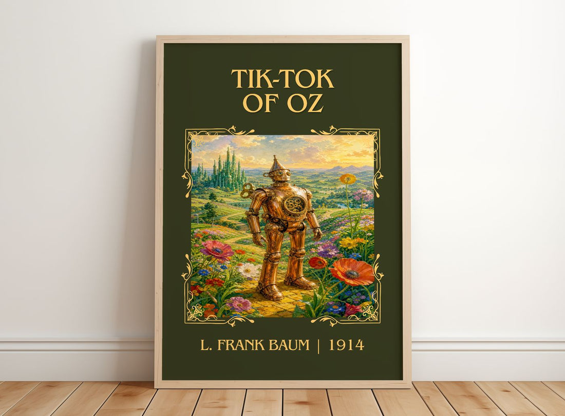 Tik-Tok Of Oz Classic Book Art Print by L. Frank Baum – framed print leaning on a wooden floor