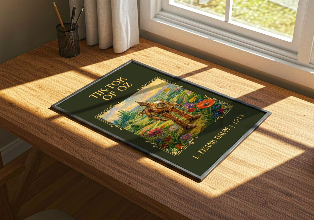 Tik-Tok Of Oz Classic Book Art Print by L. Frank Baum – print on a sunlit desk