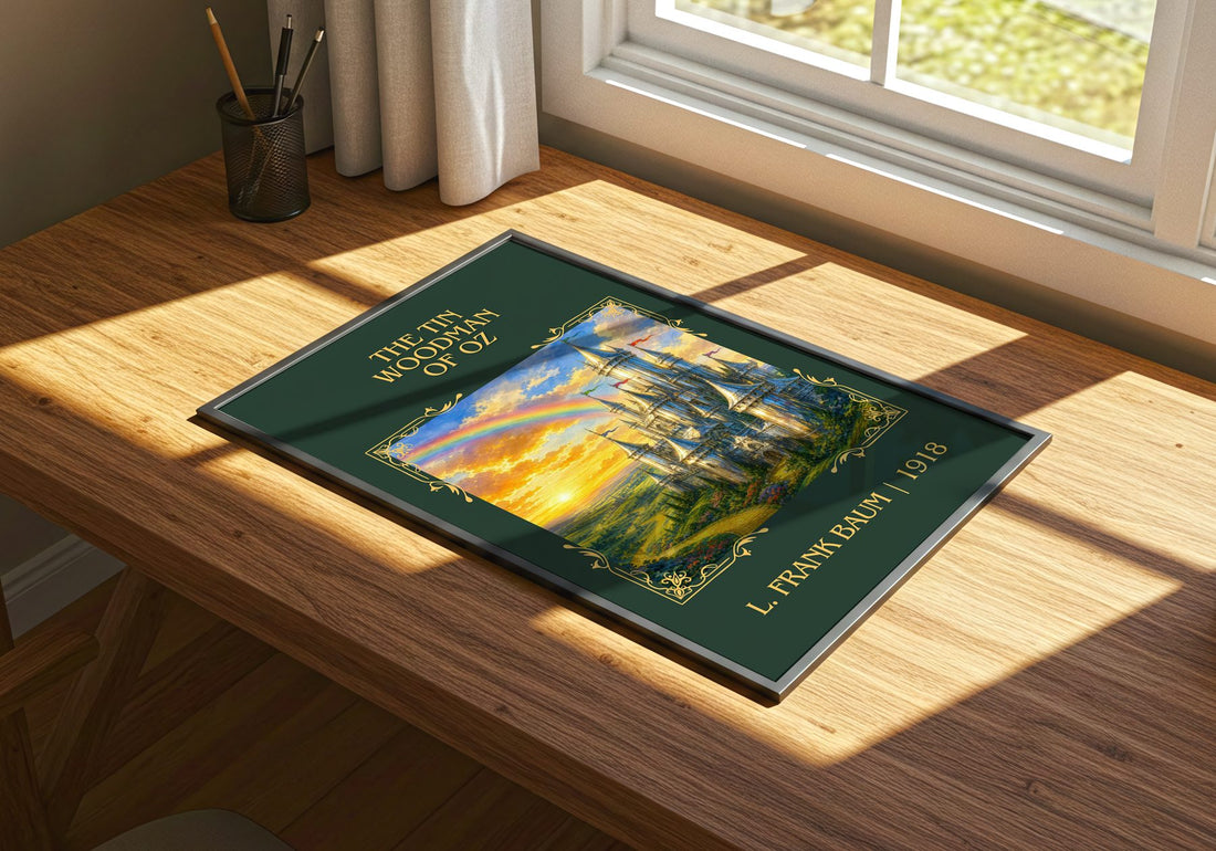 The Tin Woodman Of Oz Classic Book Art Print by L. Frank Baum – print on a sunlit desk