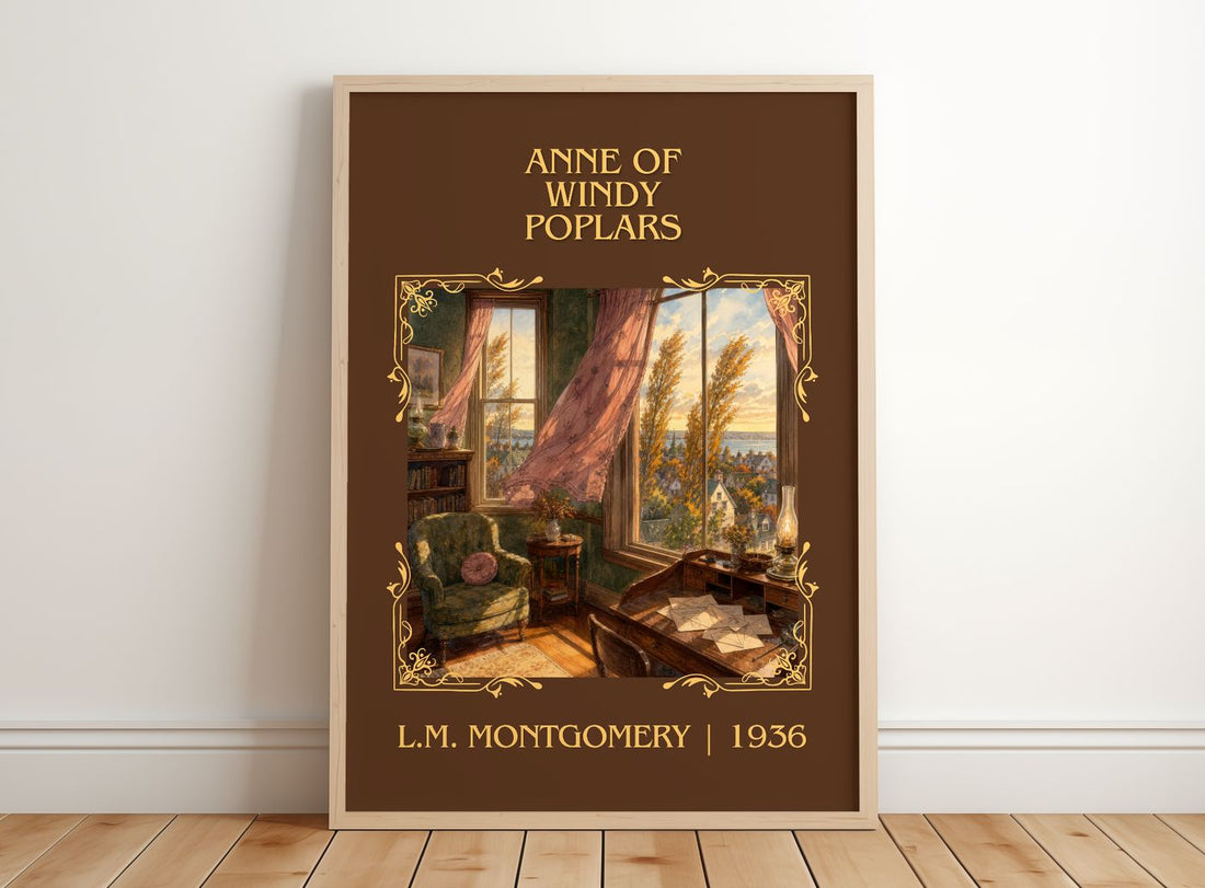 Anne Of Windy Poplars Classic Book Art Print by L.M. Montgomery – framed print leaning on a wooden floor