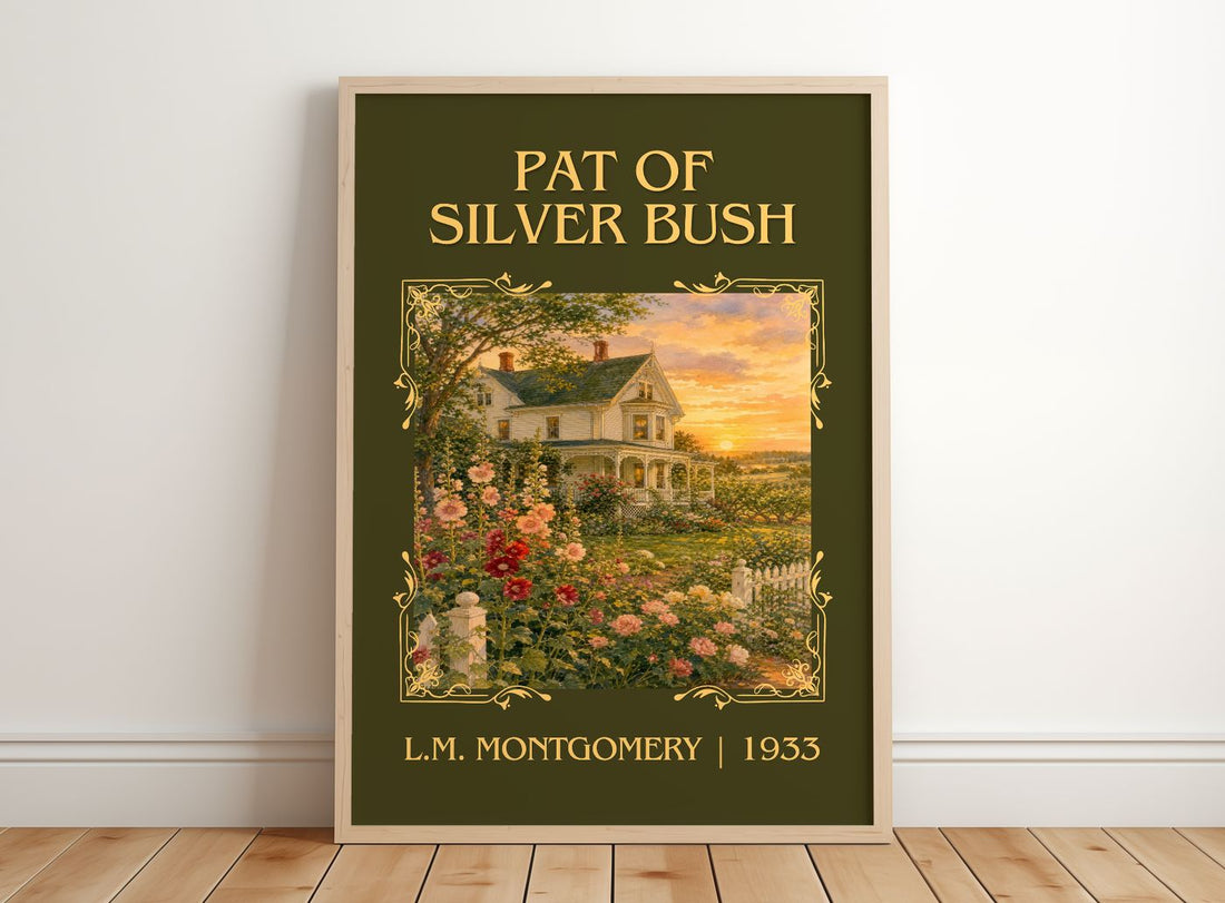 Pat Of Silver Bush Classic Book Art Print by L.M. Montgomery – framed print leaning on a wooden floor