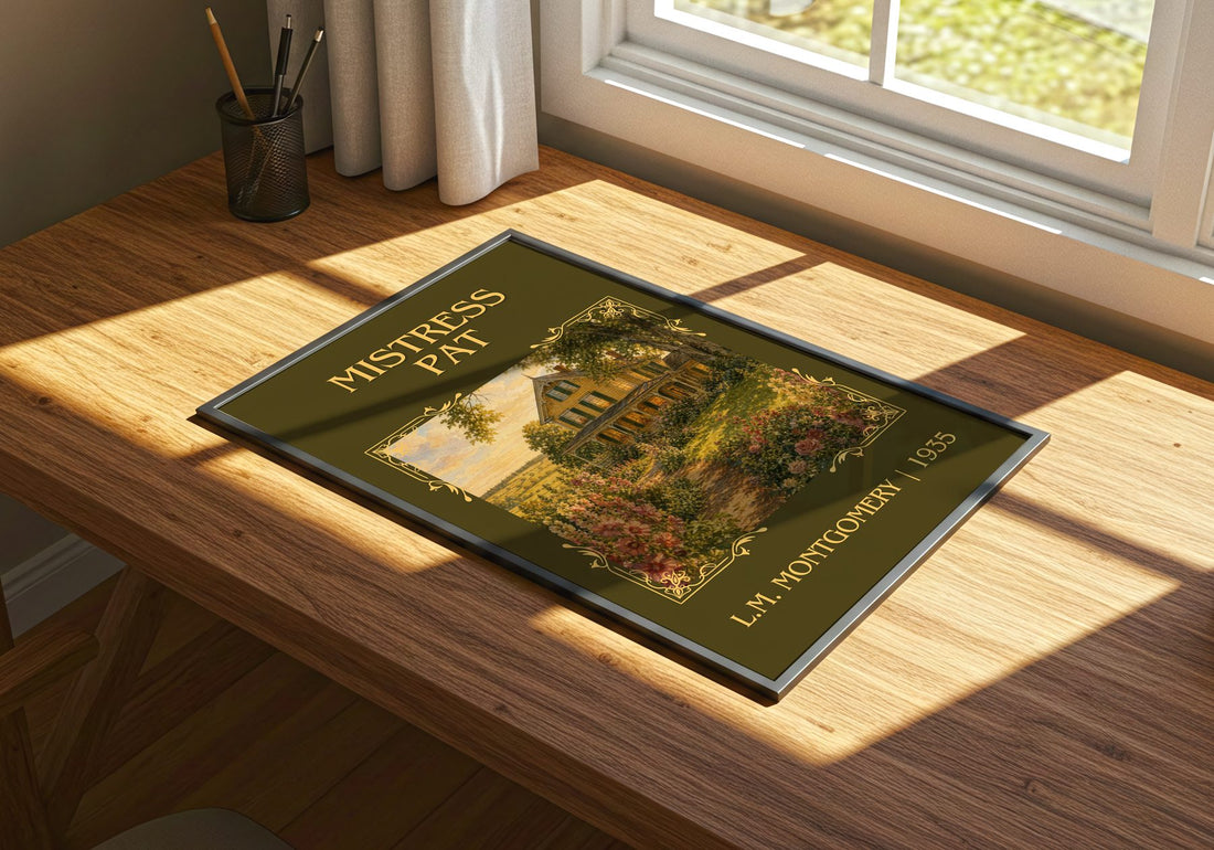 Mistress Pat Classic Book Art Print by L.M. Montgomery – print on a sunlit desk