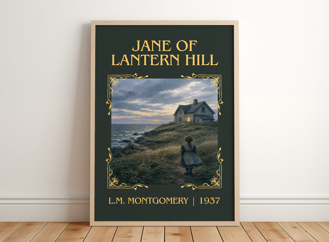 Jane Of Lantern Hill Classic Book Art Print by L.M. Montgomery – framed print leaning on a wooden floor