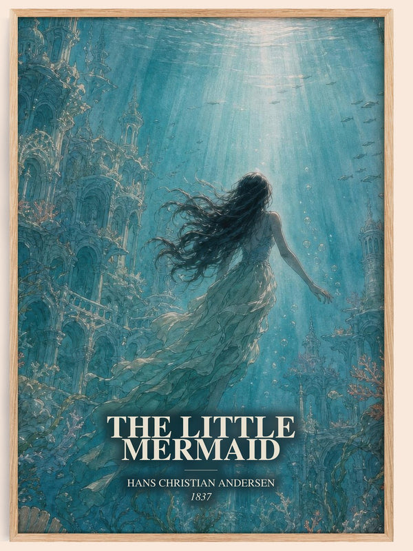The Little Mermaid watercolour book poster by Hans Christian Andersen – framed literary art print