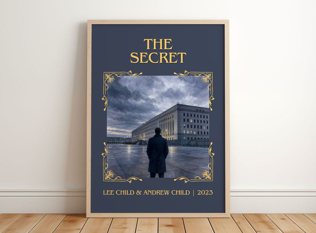 The Secret Classic Book Art Print by Lee Child & Andrew Child – framed print leaning on a wooden floor