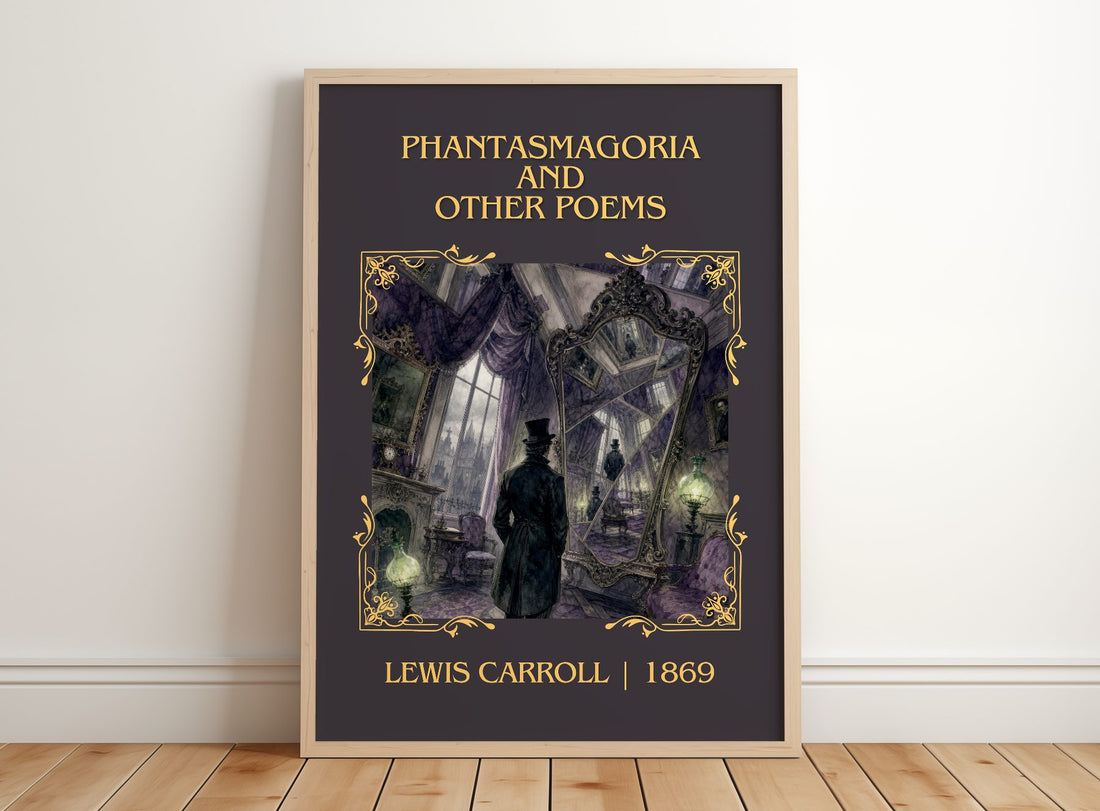 Phantasmagoria And Other Poems Classic Book Art Print by Lewis Carroll – framed print leaning on a wooden floor