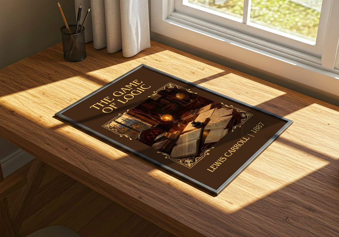 The Game Of Logic Classic Book Art Print by Lewis Carroll – print on a sunlit desk