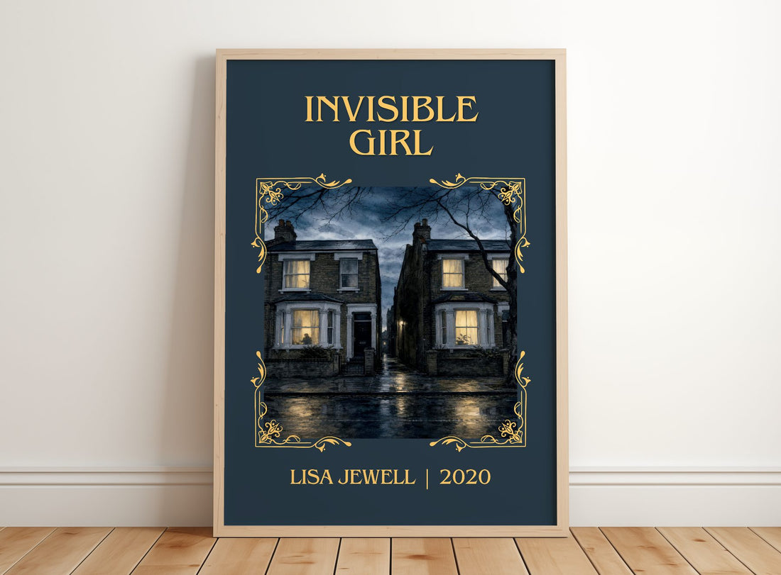 Invisible Girl Classic Book Art Print by Lisa Jewell – framed print leaning on a wooden floor