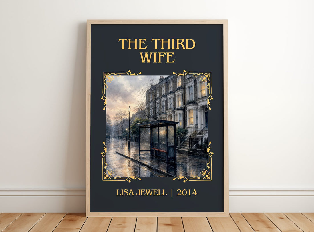 The Third Wife Classic Book Art Print by Lisa Jewell – framed print leaning on a wooden floor