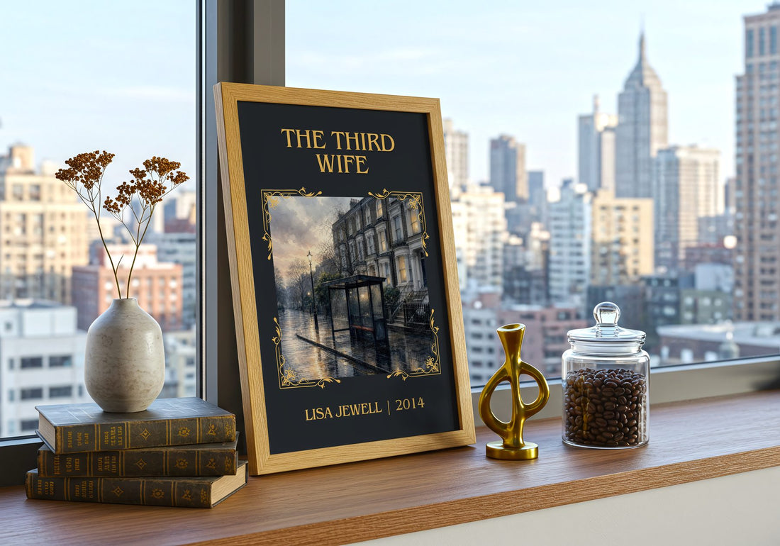 The Third Wife Classic Book Art Print by Lisa Jewell – framed print on a city-view windowsill