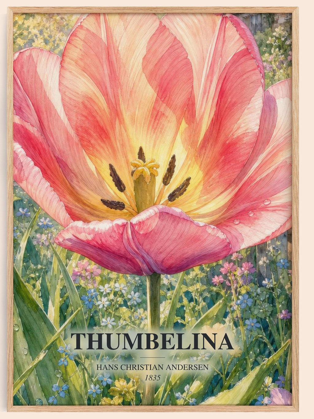 Thumbelina watercolour book poster by Hans Christian Andersen – framed literary art print