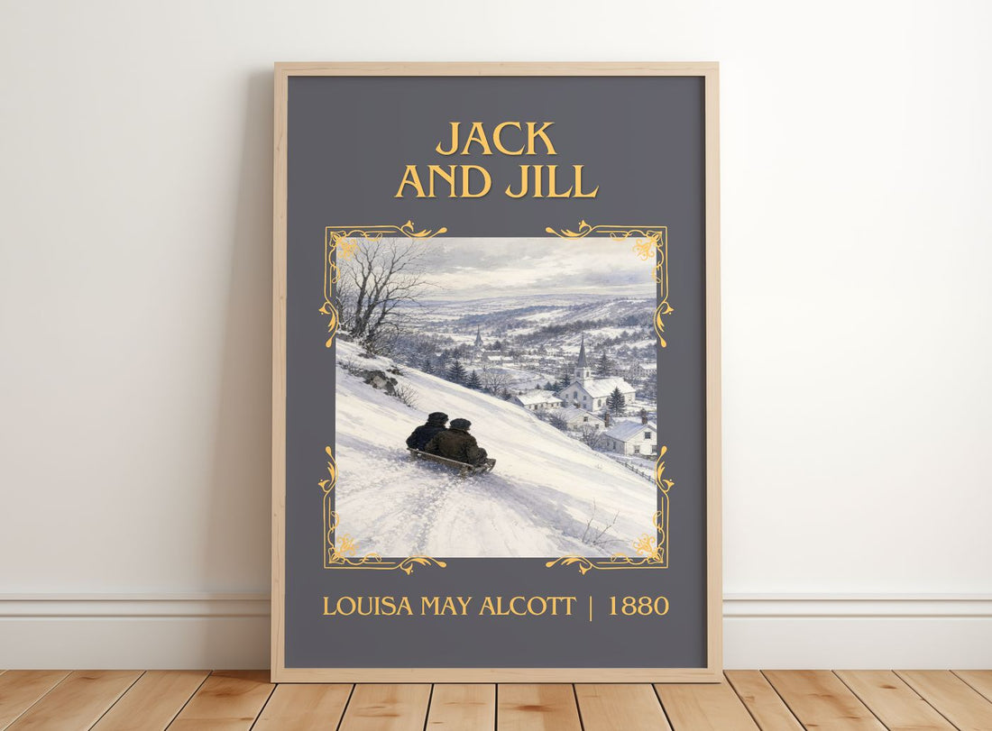 Jack And Jill Classic Book Art Print by Louisa May Alcott – framed print leaning on a wooden floor