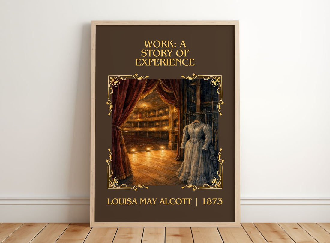 Work: A Story Of Experience Classic Book Art Print by L. Alcott – framed print leaning on a wooden floor