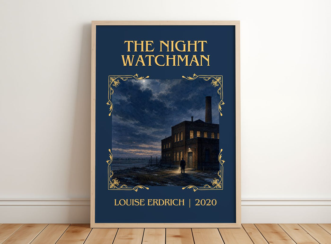 The Night Watchman Classic Book Art Print by Louise Erdrich – framed print leaning on a wooden floor
