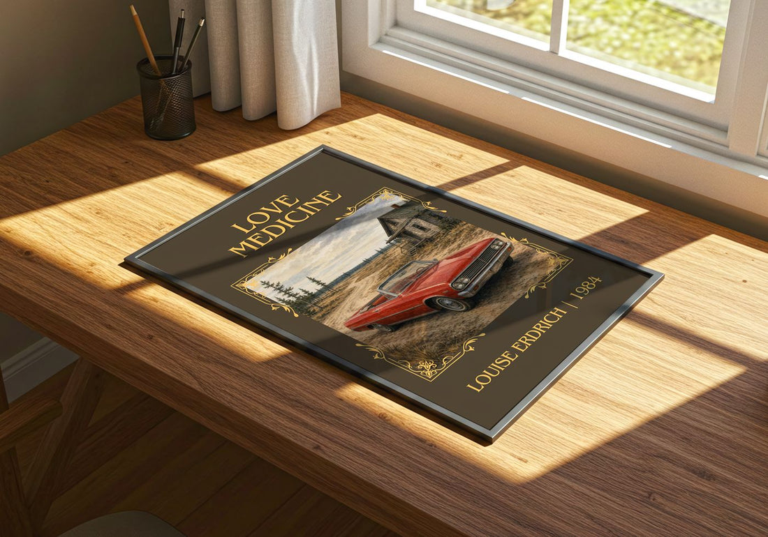 Love Medicine Classic Book Art Print by Louise Erdrich – print on a sunlit desk
