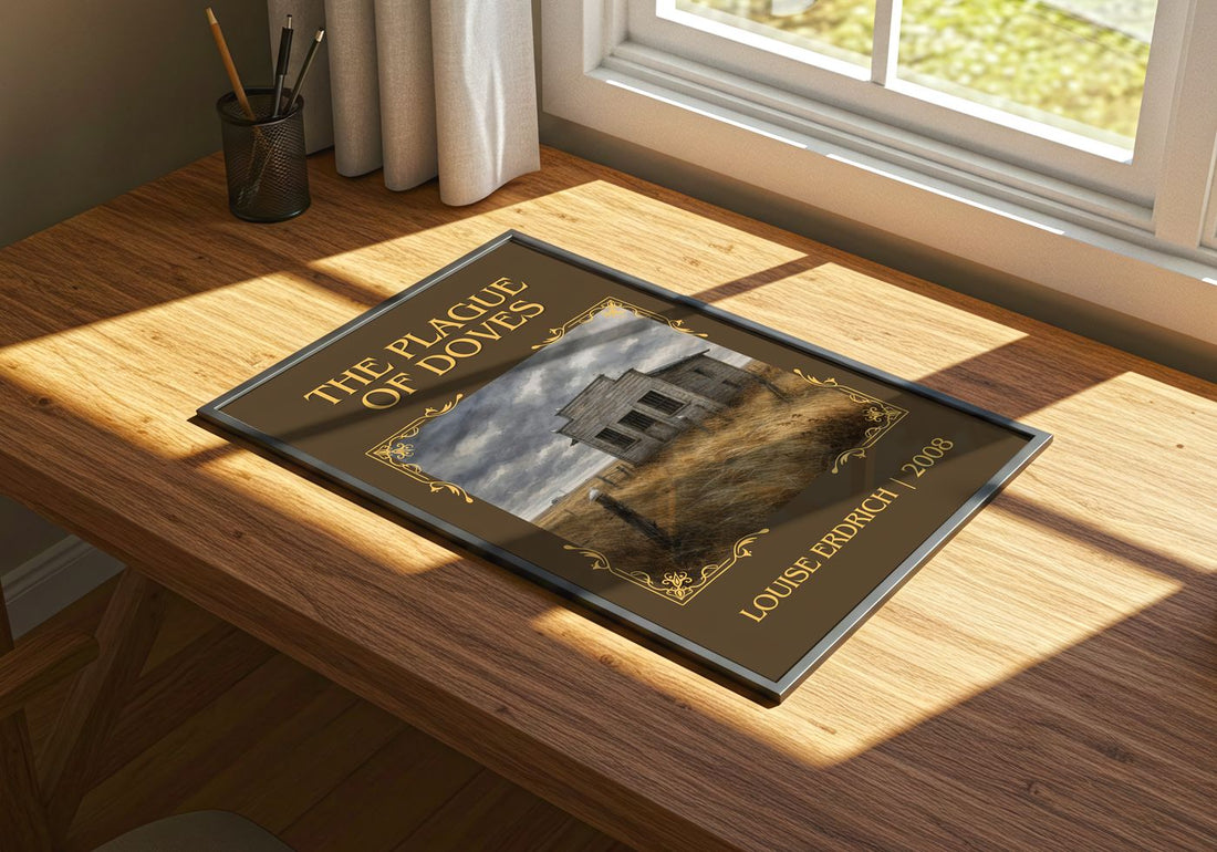 The Plague Of Doves Classic Book Art Print by Louise Erdrich – print on a sunlit desk