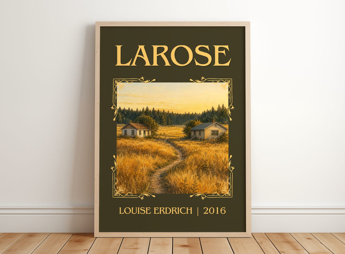 Larose Classic Book Art Print by Louise Erdrich – framed print leaning on a wooden floor