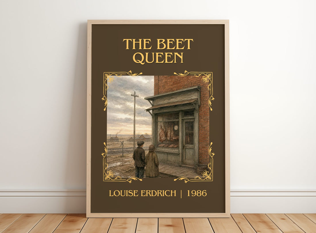 The Beet Queen Classic Book Art Print by Louise Erdrich – framed print leaning on a wooden floor