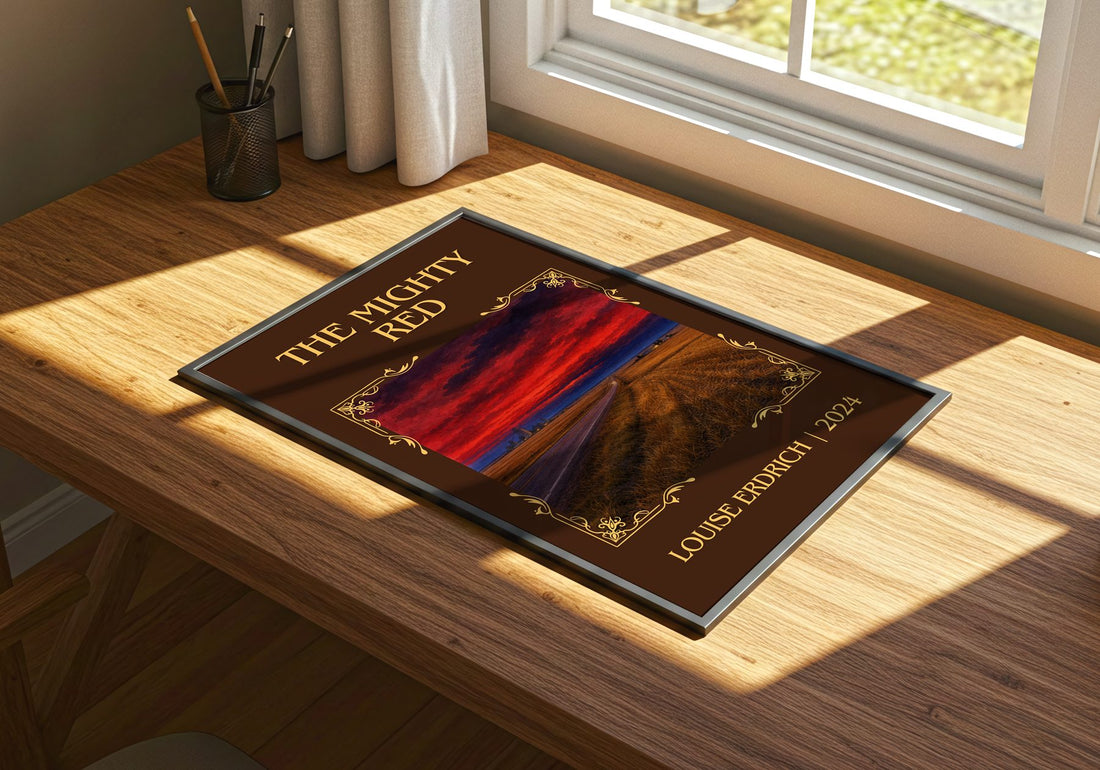 The Mighty Red Classic Book Art Print by Louise Erdrich – print on a sunlit desk