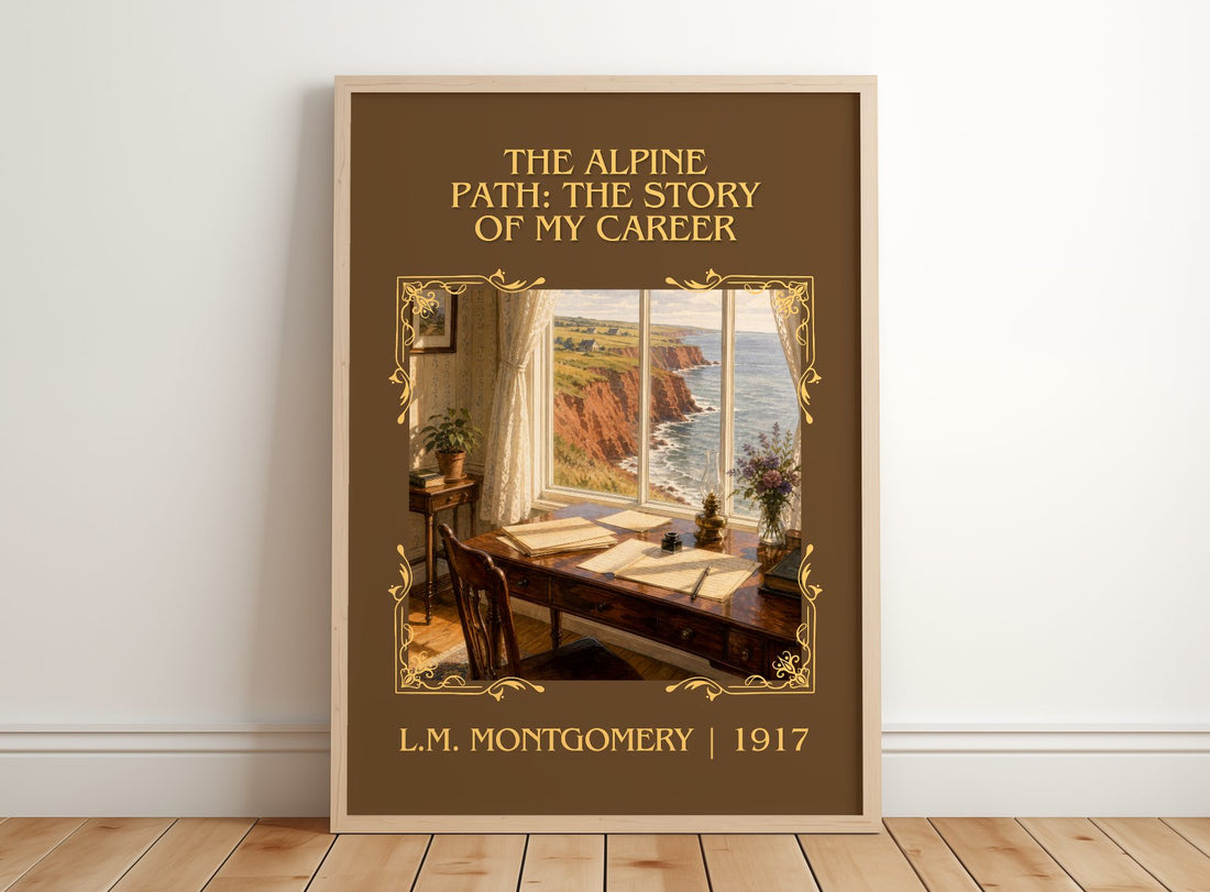 The Alpine Path: The Story Of My Career Classic Book Art Print by L.M. Montgomery – framed print leaning on a wooden floor