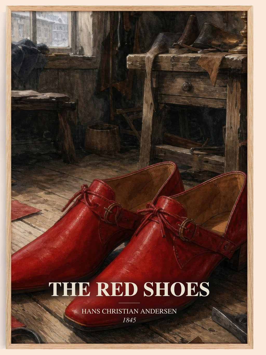 The Red Shoes watercolour book poster by Hans Christian Andersen – framed literary art print
