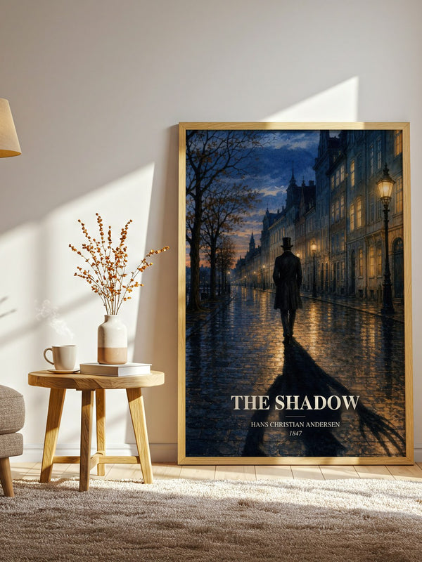 The Shadow watercolour print in frame leaning in hallway – childrens wall art