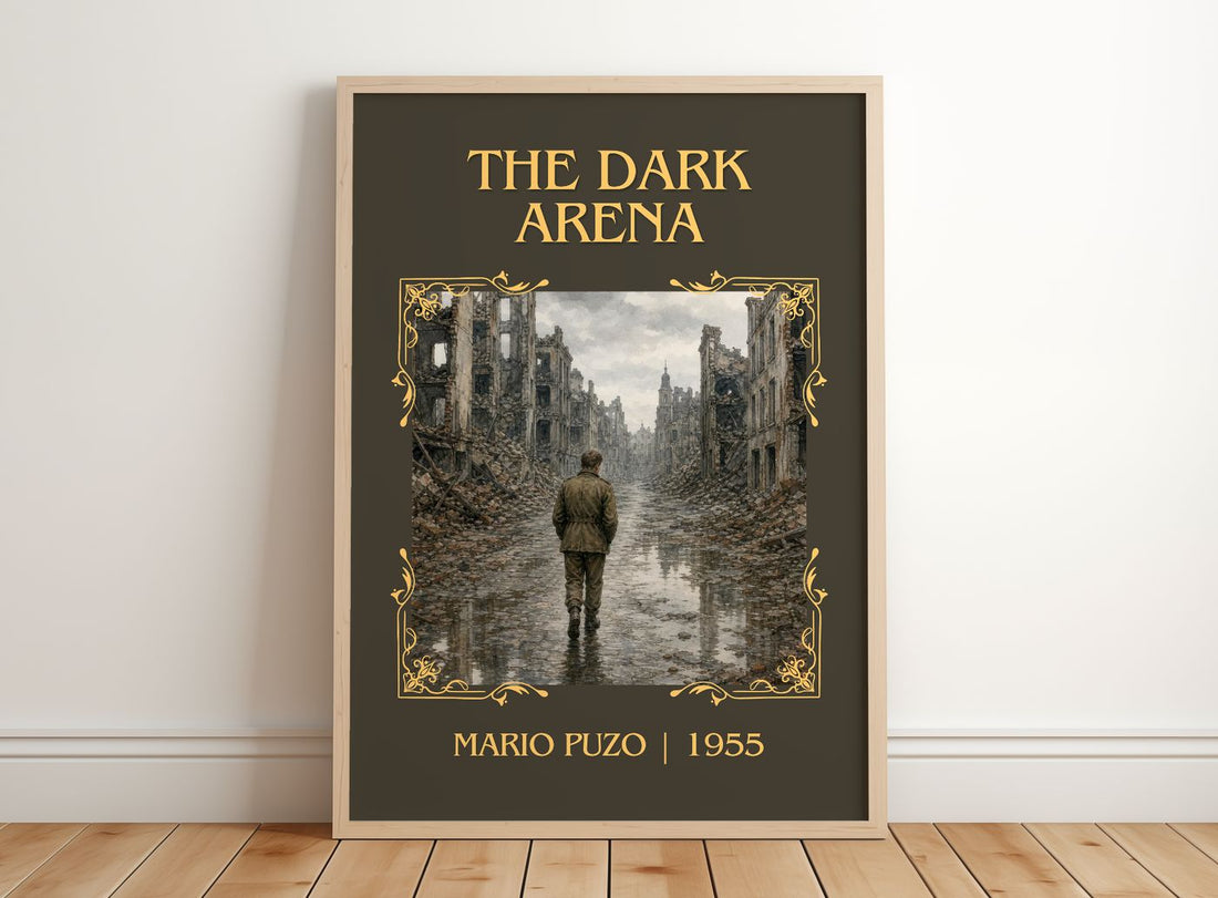 The Dark Arena Classic Book Art Print by Mario Puzo – framed print leaning on a wooden floor