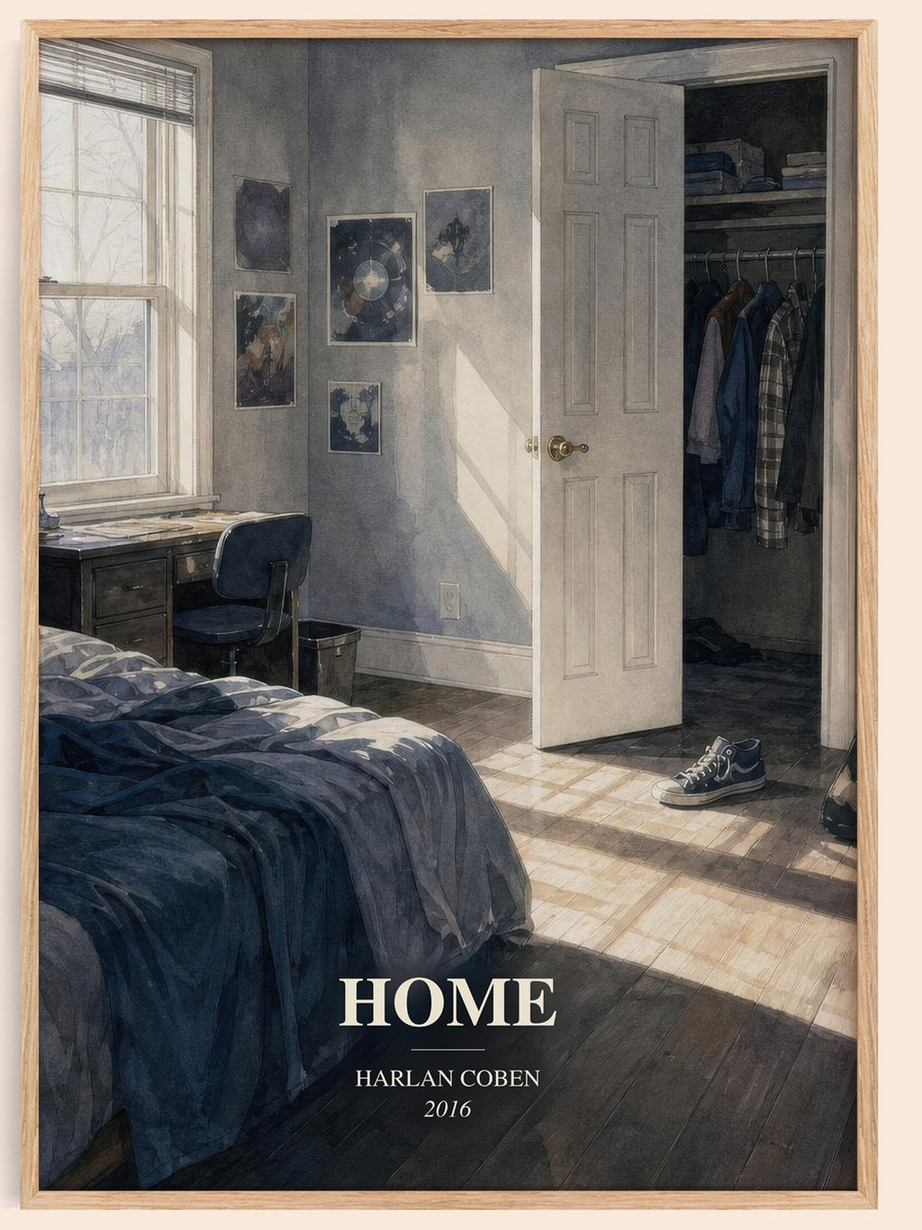 Home watercolour book poster by Harlan Coben – framed literary art print