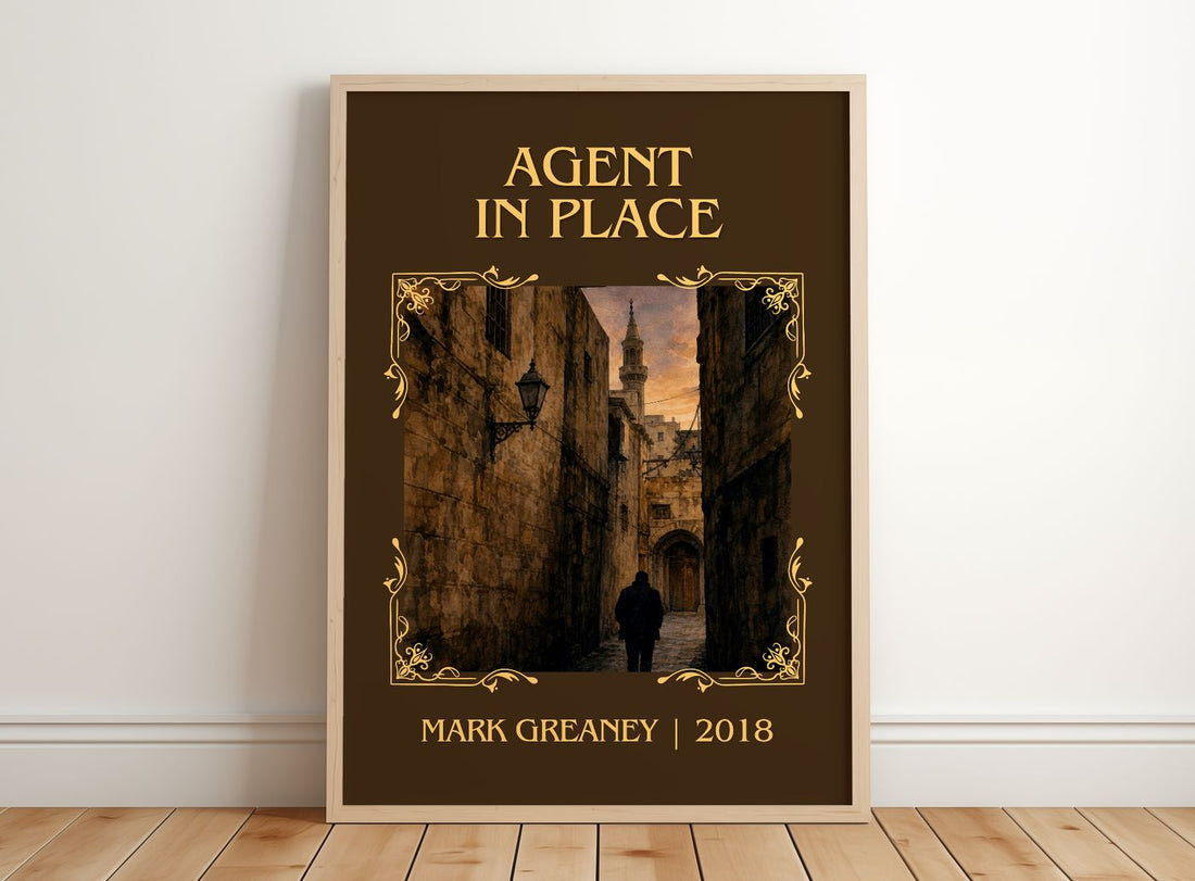 Agent In Place Classic Book Art Print by Mark Greaney – framed print leaning on a wooden floor