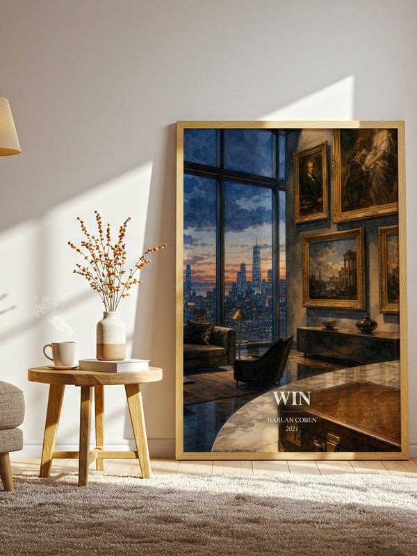 Win watercolour print in frame leaning in hallway – thriller wall art