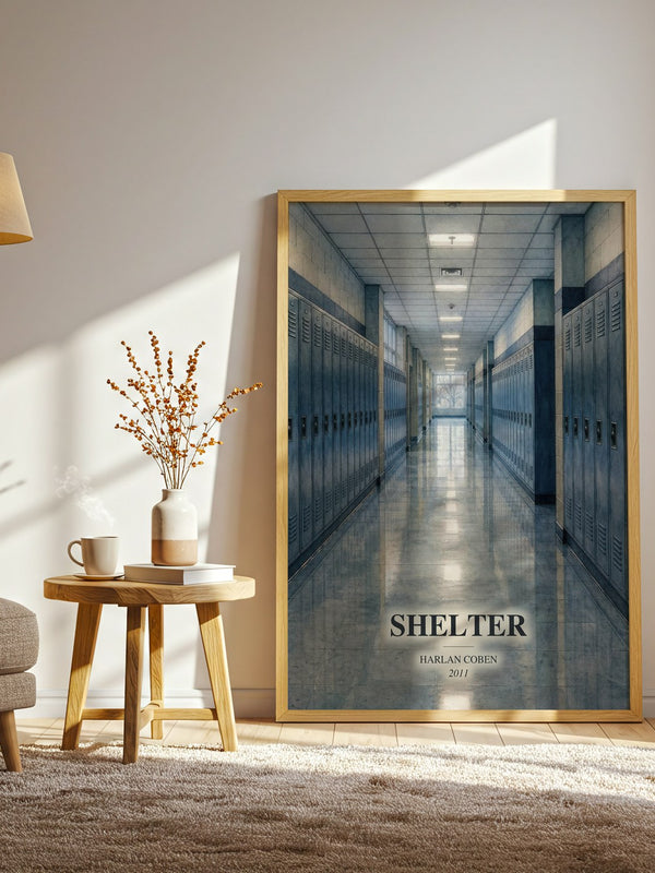 Shelter watercolour print in frame leaning in hallway – mystery wall art