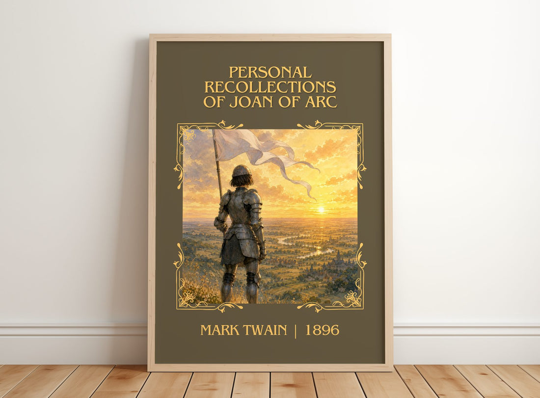 Personal Recollections Of Joan Of Arc Classic Book Art Print by Mark Twain – framed print leaning on a wooden floor