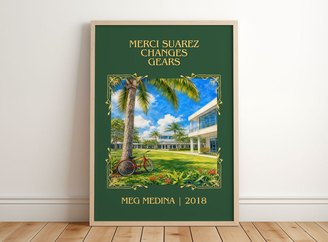 Merci Suárez Changes Gears Classic Book Art Print by Meg Medina – framed print leaning on a wooden floor