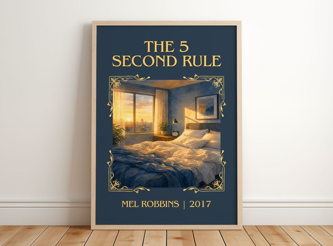 The 5 Second Rule Classic Book Art Print by Mel Robbins – framed print leaning on a wooden floor