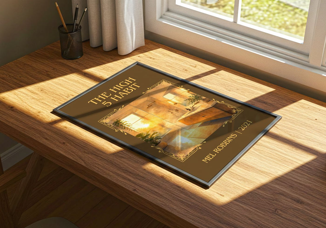 The High 5 Habit Classic Book Art Print by Mel Robbins – print on a sunlit desk
