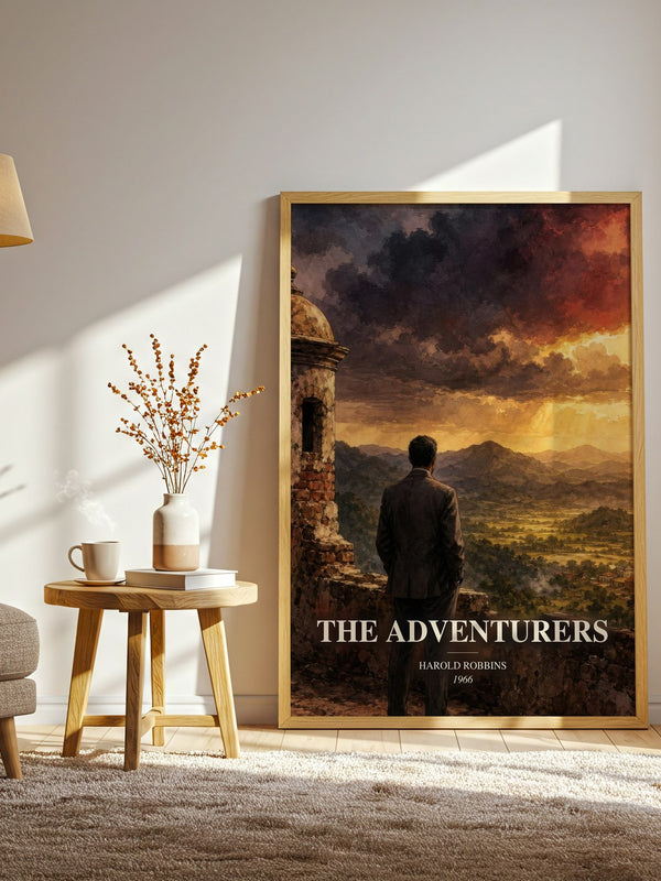 The Adventurers watercolour print in frame leaning in hallway – adventure wall art