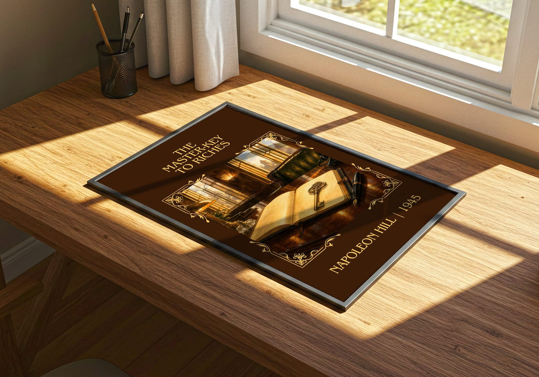The Master-Key To Riches Classic Book Art Print by Napoleon Hill – print on a sunlit desk